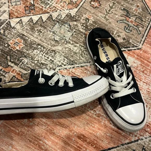 Converse Black and White Low-Top Sneakers with Canvas Upper - Picture 4 of 5